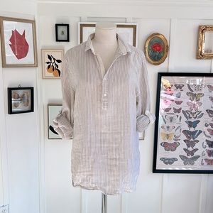 H&M Linen Cotton Top Blouse / Tunic Top, Tan & White Stripe, Size S